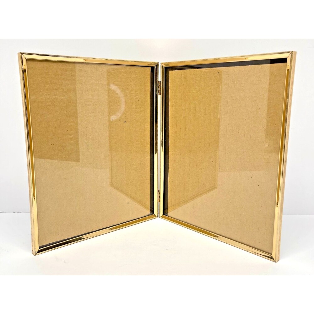 Vintage 8x10 Large Gold Tone Double Hinge Picture Frame-Tabletop
